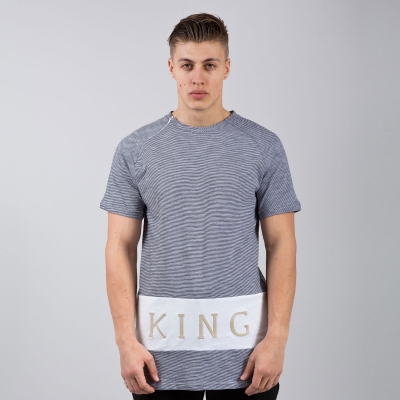 King Apparel Panel Up Tee Shirt Longline Navy and Heather