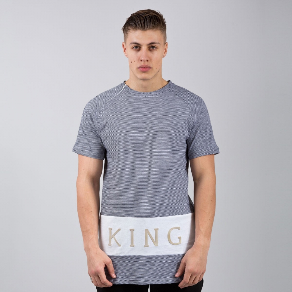 King Apparel Panel Up Tee Shirt Longline Navy and Heather