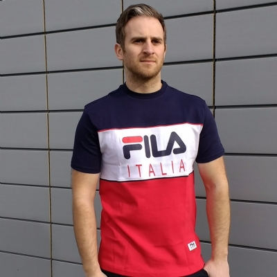 FILA Black Line Manchee Cut and Sew Tee Shirt peacoat/white/red